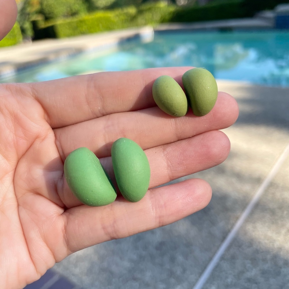 Green chubby bean polymer clay earring stud set